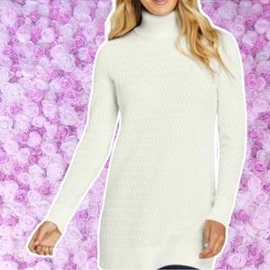 Lands End Sweater Tunic Turtle Neck Large 14/16 Long Sleeved Off White Knit Top
